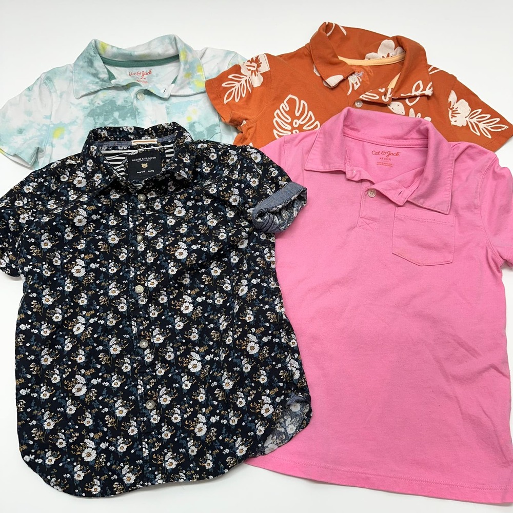 Cat & Jack/Denim & Flower Collared Polo Shirt Lot of 4 Boy's Size XS 4-5